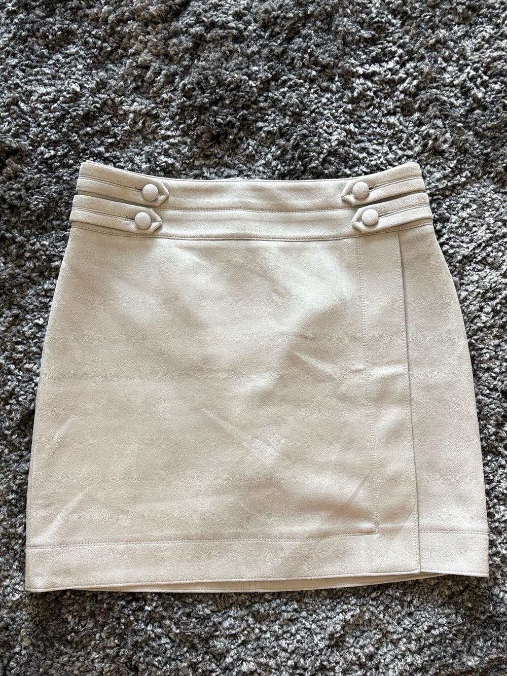 White House Black Market Grey Mini Skirt with Button-Trim Waist